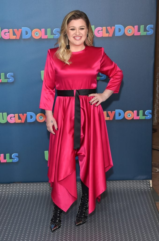 Singer Kelly Clarkson in Red Dress