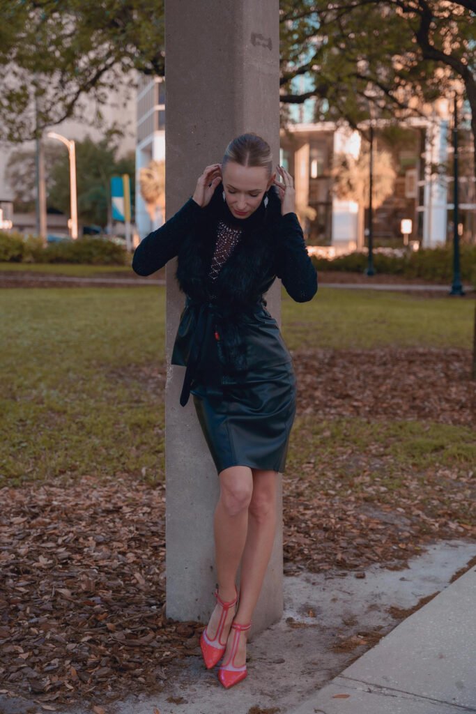 Business Casual Leather Skirt Outfit