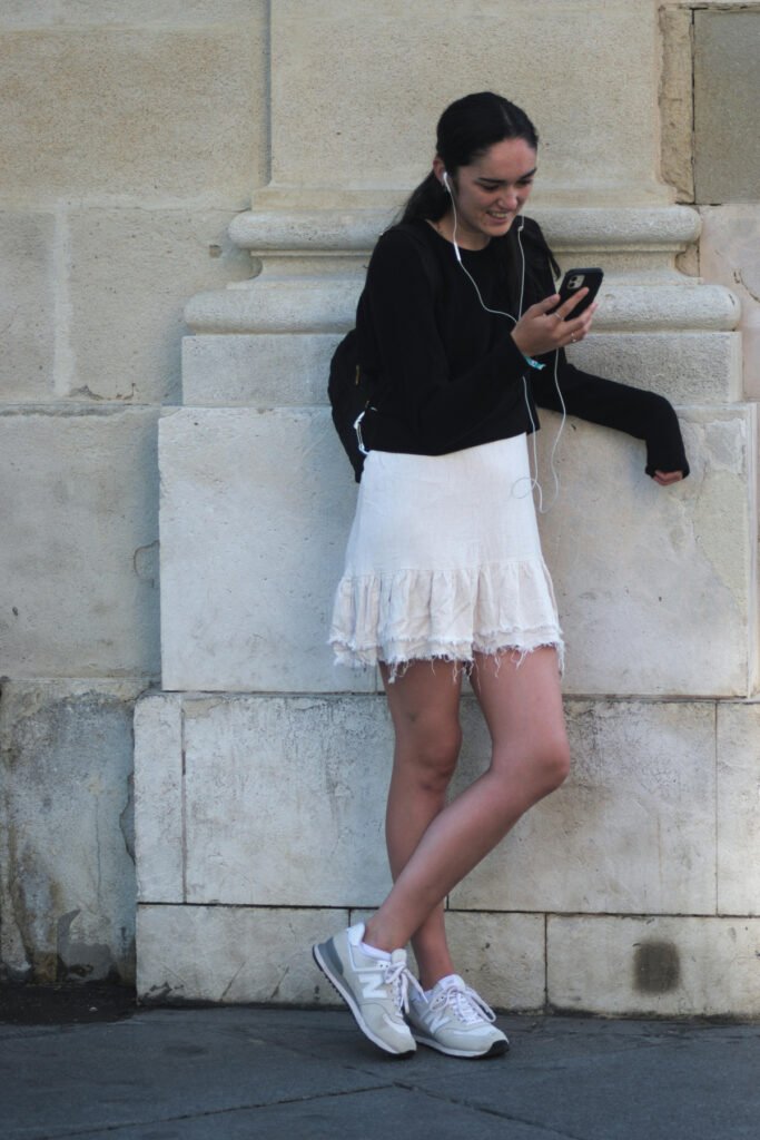 Campus Style White Skirt Outfit