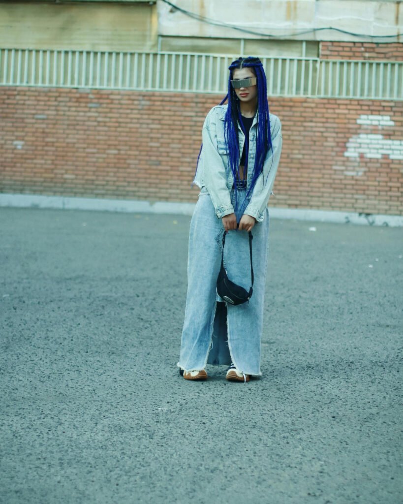 Futuristic Long Jean Skirt Outfit