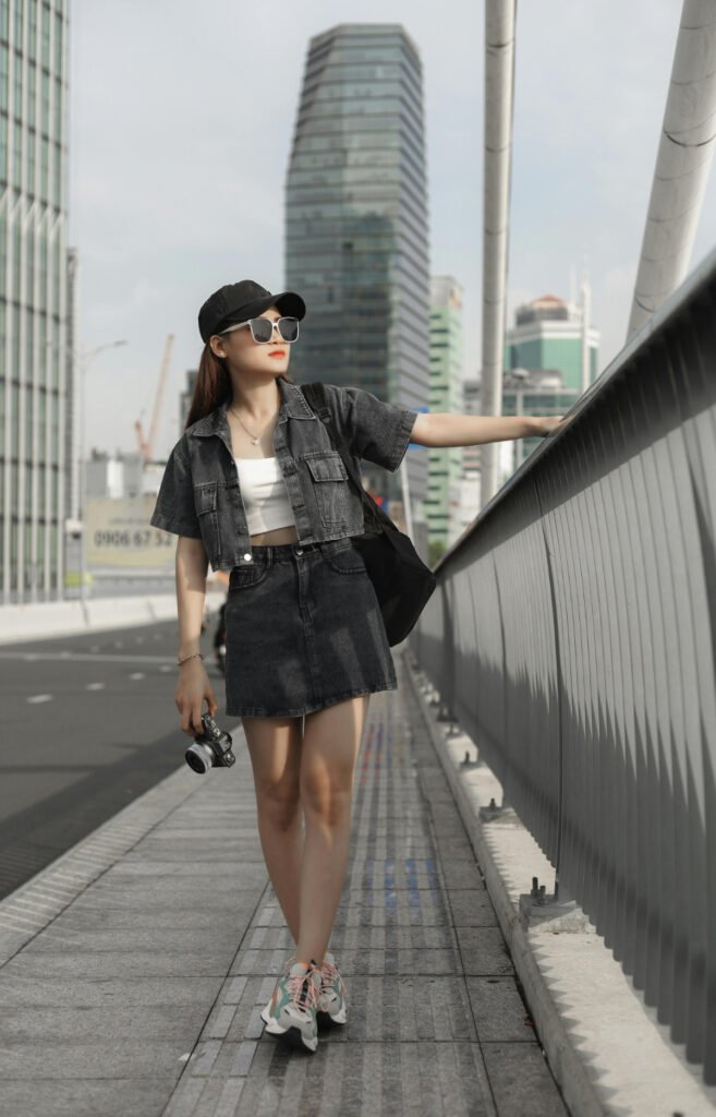 Korean Street Style Denim Mini Skirt Outfit