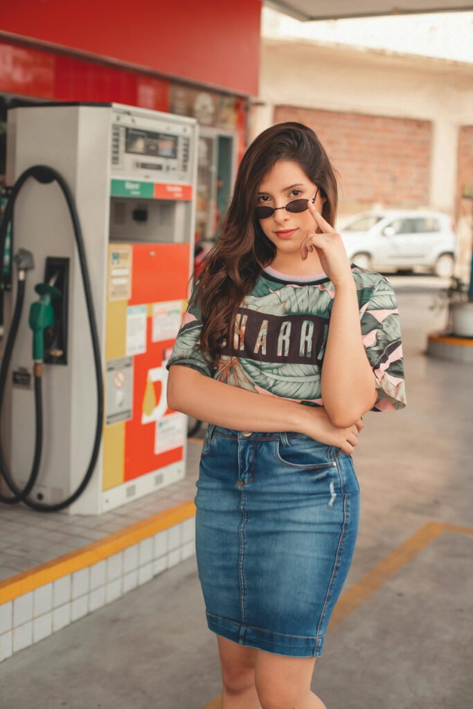 Road Trip Style Denim Mini Skirt Outfit