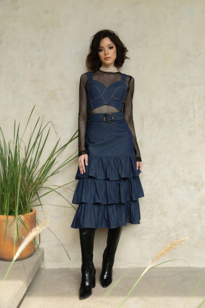 Western Classic Long Jean Skirt Outfit