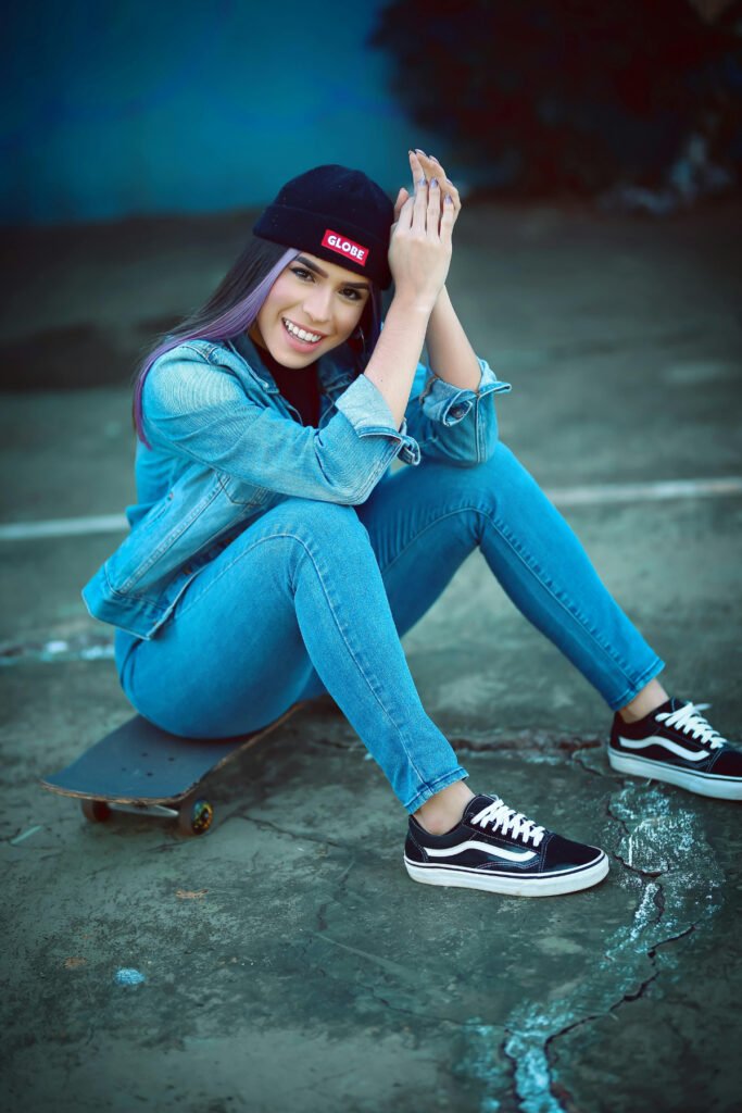 Denim-on-Denim Skater Girl Outfit