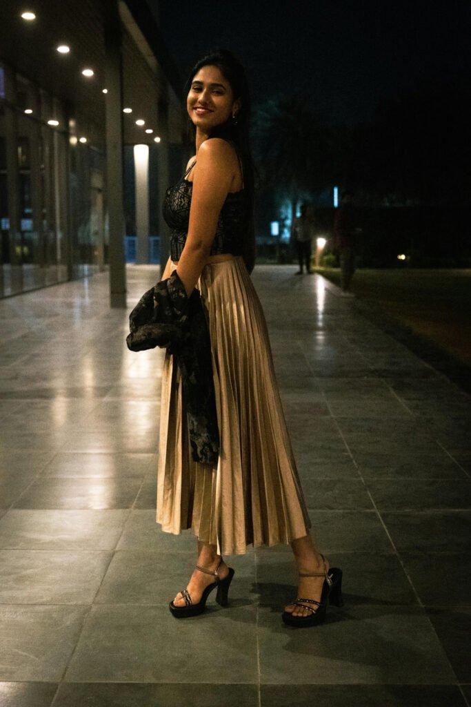 Dinner Date Apt Pleated Skirt Outfit