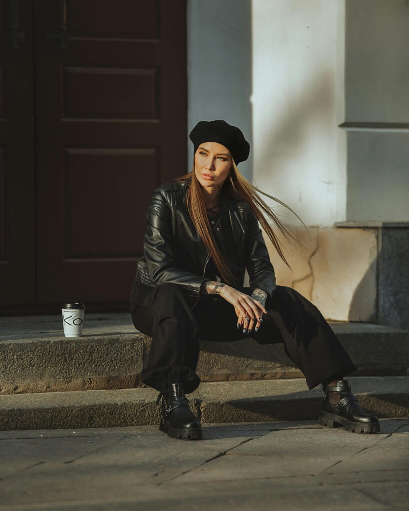 Relaxed and Preppy Leather Jacket Outfit