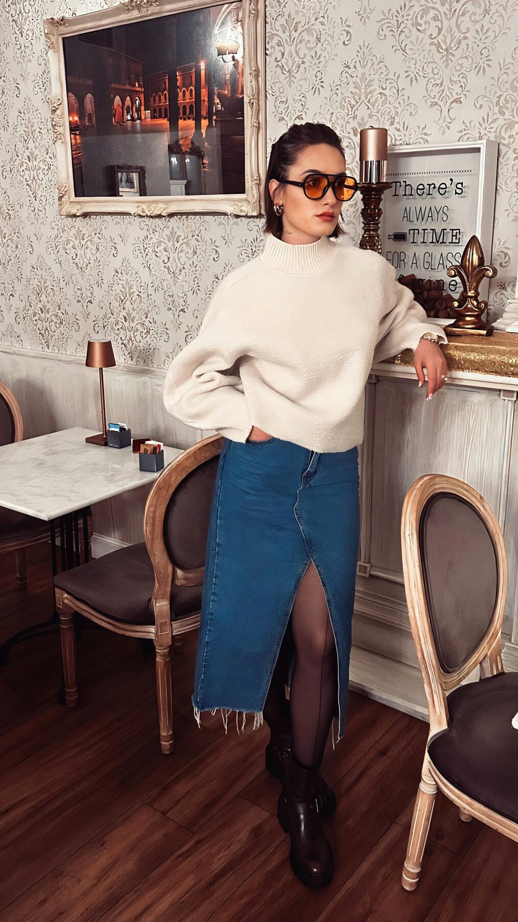 Winter Long Jean Skirt Outfit